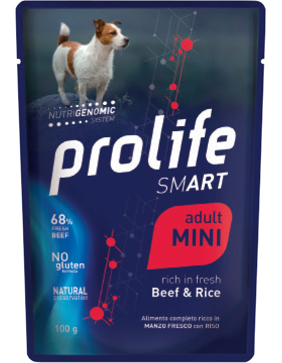 Alimento umido Prolife Smart Mini Manzo e Riso 100 g per cani adulti di taglia piccola Alimento umido Prolife Smart Mini Manzo e Riso 100 g per cani adulti di taglia piccola